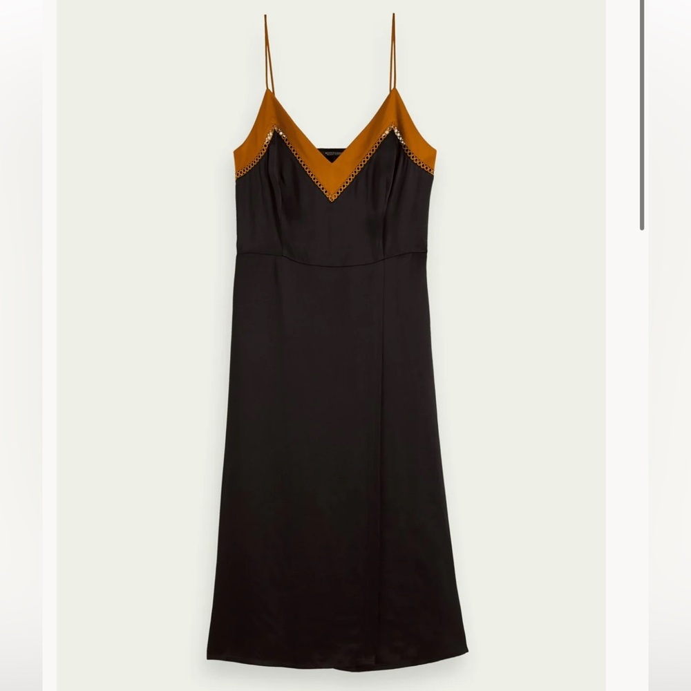 SCOTCH & SODA Black Silk Midi Slip Dress